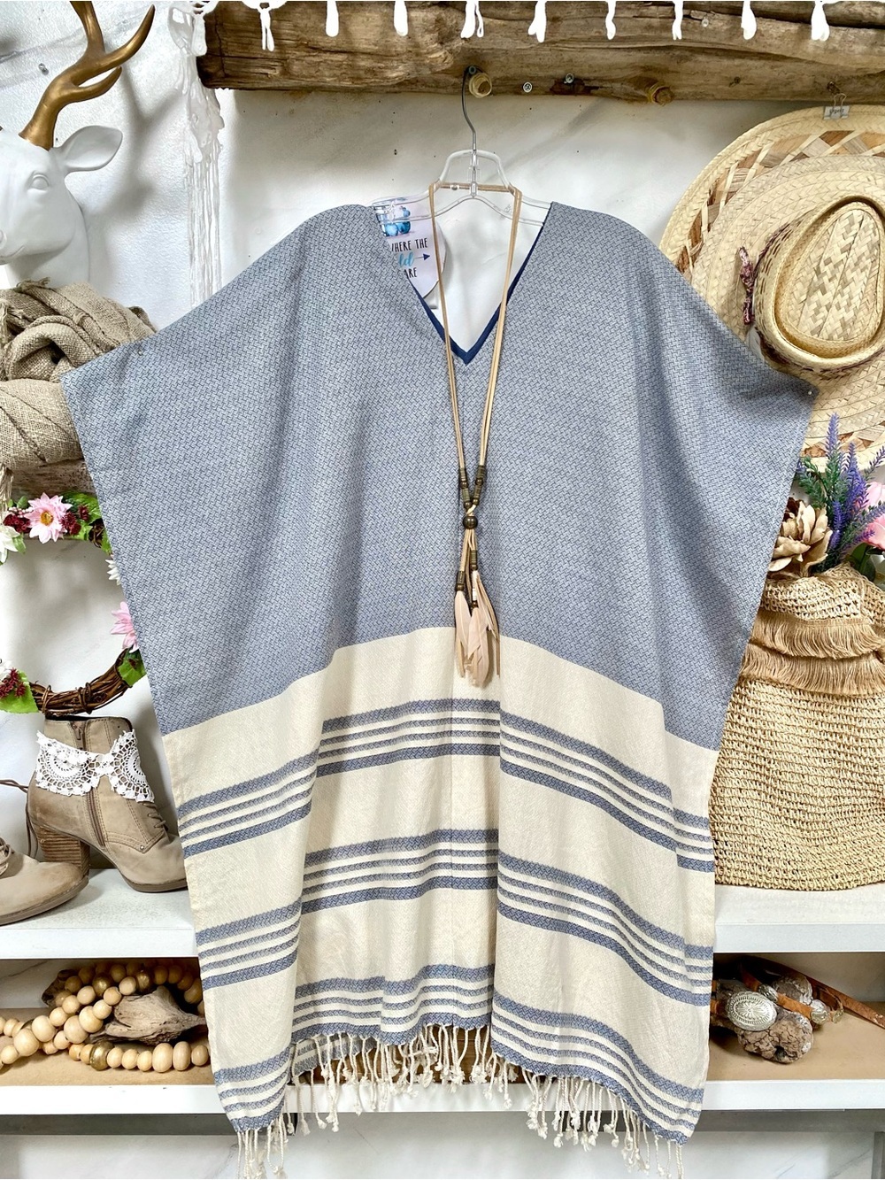 Summer TRIBE ALIVE Caftan/beach Cover-up Poncho w cottage beach vibe